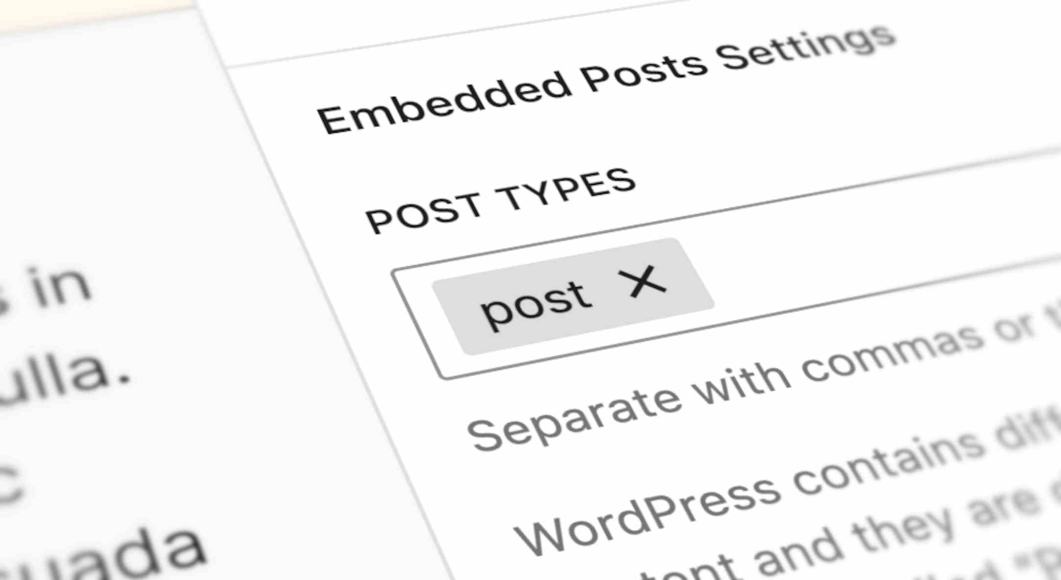 Stylised screenshot of Post Types settings for Embedded Posts